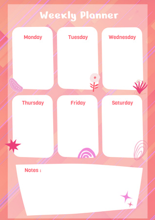 Weekly Planner with Cartoon Pink Illustration Schedule Planner Design Template