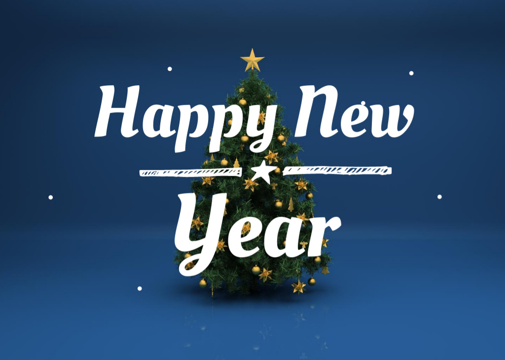 Plantilla de diseño de New Year Holiday Greeting with Festive Tree in Blue Postcard 5x7in 