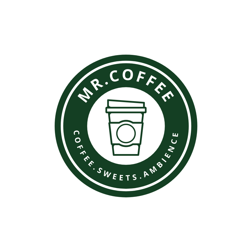 Cafe Emblem in White and Green Logo Design Template