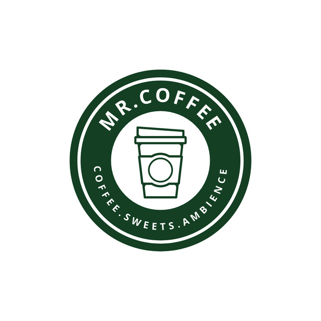 Cafe Emblem in White and Green Logo Tasarım Şablonu