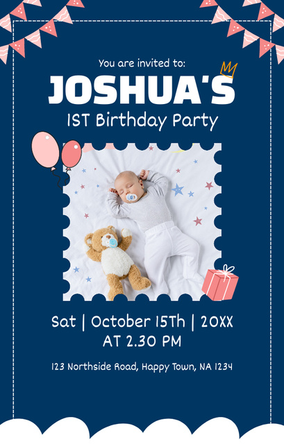 Szablon projektu Baby Birthday Party Announcement on Blue Invitation 4.6x7.2in