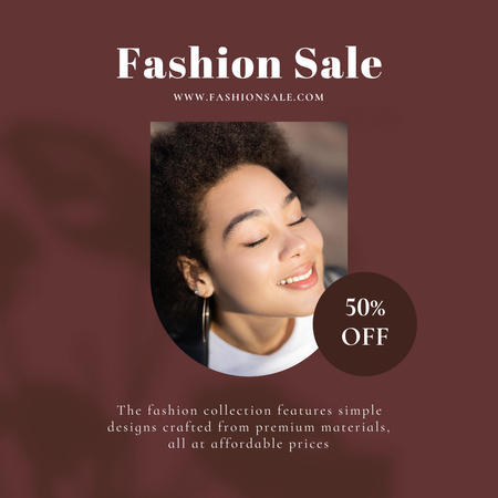 Designvorlage Modeverkaufsanzeige mit schöner lächelnder Frau für Instagram