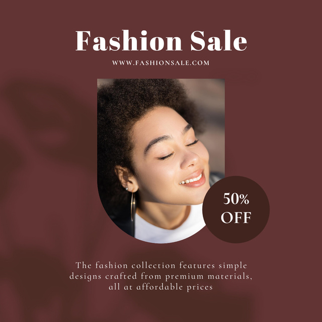 Fashion Sale Ad with Beautiful Smiling Woman Instagram Design Template