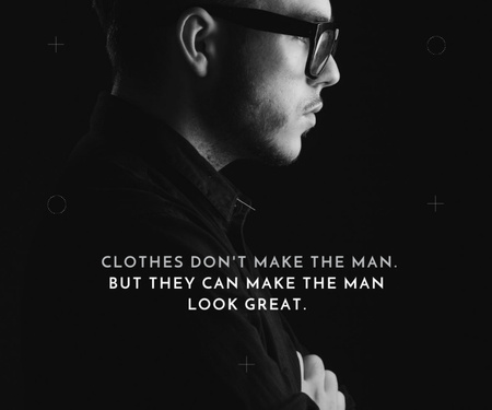 Template di design Citazione di moda con uomo d'affari che indossa in abito bianco e nero Medium Rectangle