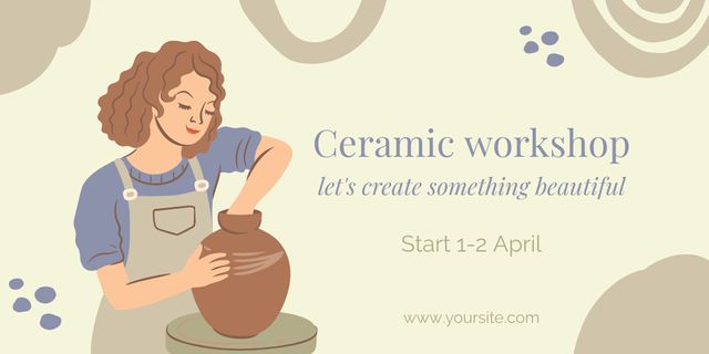 Ceramic Workshop Announcement with Female Potter Making Pot Twitterデザインテンプレート