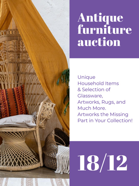 Antique Furniture Auction Vintage Wooden Pieces Poster US Modelo de Design