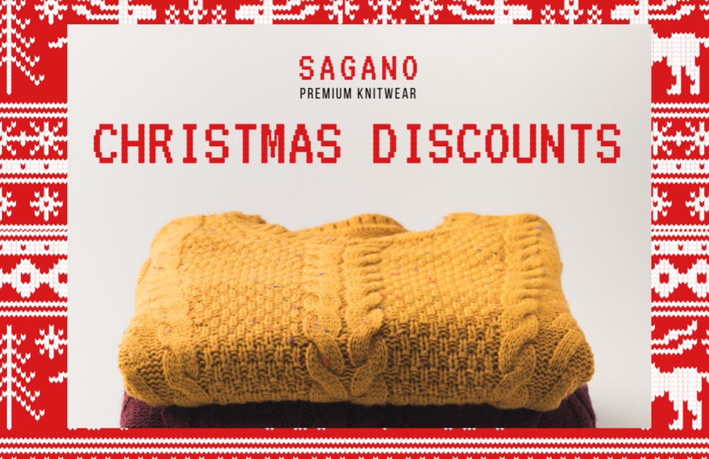 Exclusive Christmas Discounts For Knitwear With Patterns Flyer 5.5x8.5in Horizontal Design Template