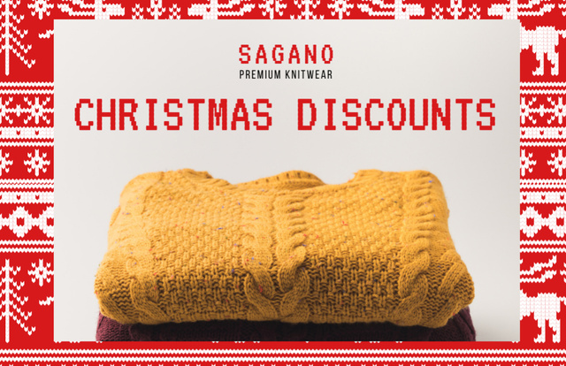 Designvorlage Exclusive Christmas Discounts For Knitwear With Patterns für Flyer 5.5x8.5in Horizontal