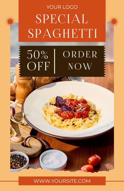 Special Discount Offer on Spaghetti Recipe Card Design Template