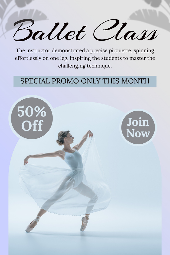Ad of Discount on Ballet Class with Tender Ballerina Pinterest Tasarım Şablonu