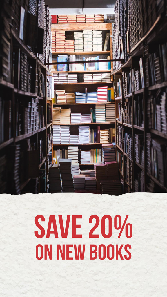 New Books Discount Sale with High Bookshelves Instagram Story Design Template