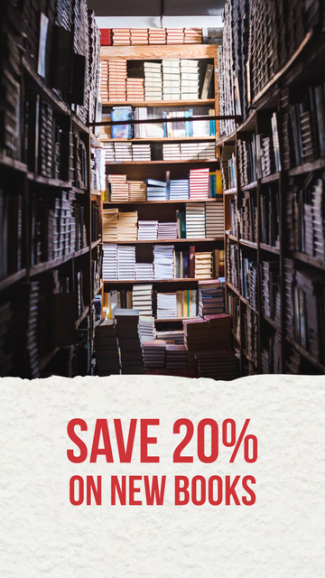 Modèle de visuel New Books Discount Sale with High Bookshelves - Instagram Story