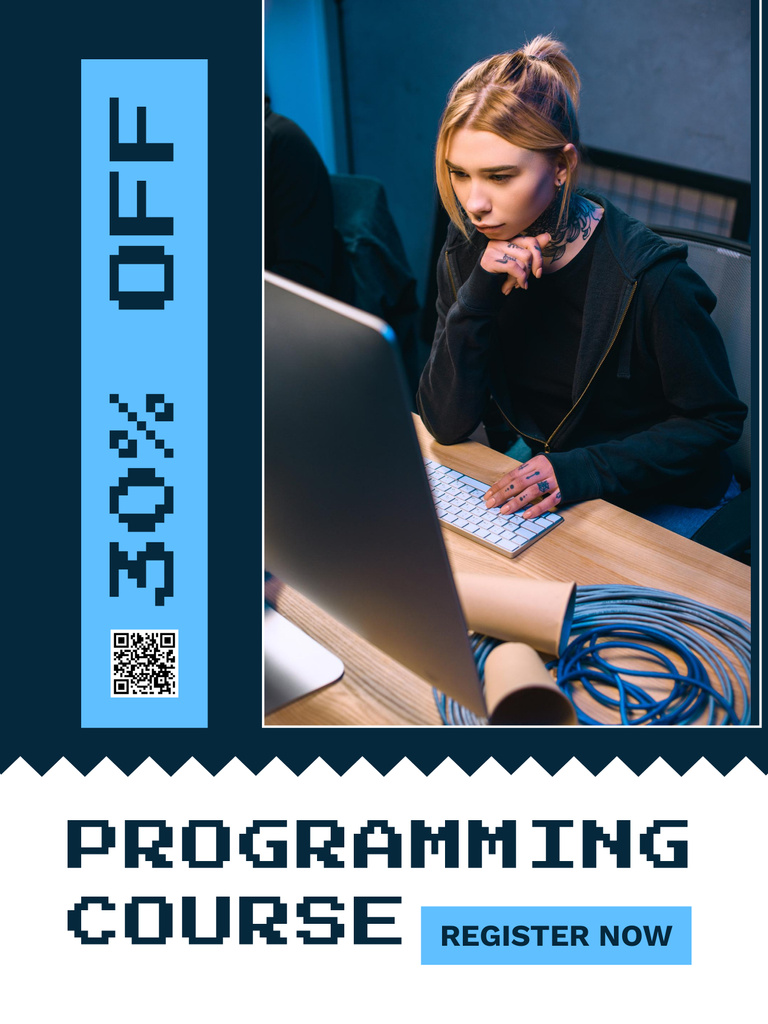 Young Woman on Programming Course Poster US Tasarım Şablonu