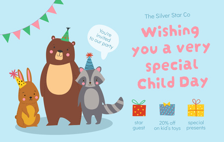 Wishing you Special Child Day Invitation 4.6x7.2in Horizontal Design Template
