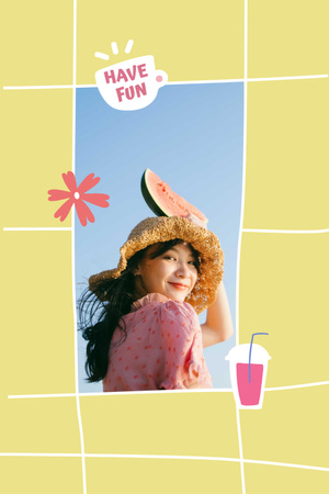Designvorlage Mental Health Inspiration with Girl holding Watermelon für Pinterest