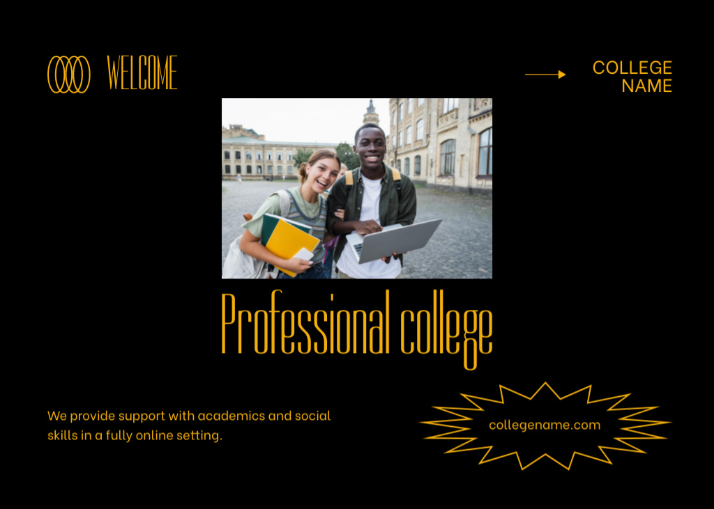 Professional College Admission Process Announcement In Black Flyer 5x7in Horizontal Tasarım Şablonu