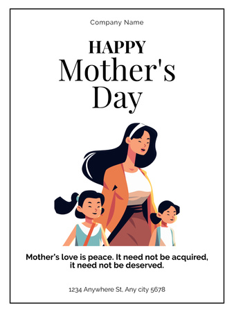 Designvorlage Muttertagsgruß mit asiatischer Mutter und Töchtern für Poster US