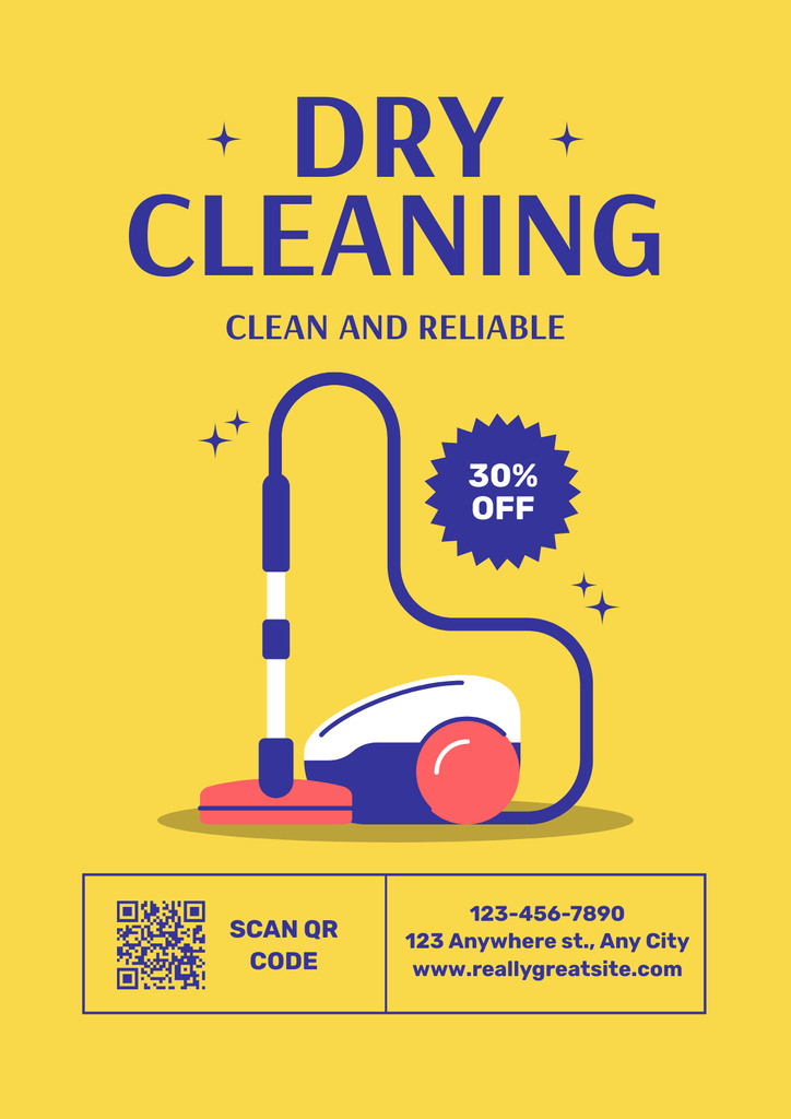 Dry Cleaning Discount Ad with Vacuum Cleaner Poster Tasarım Şablonu