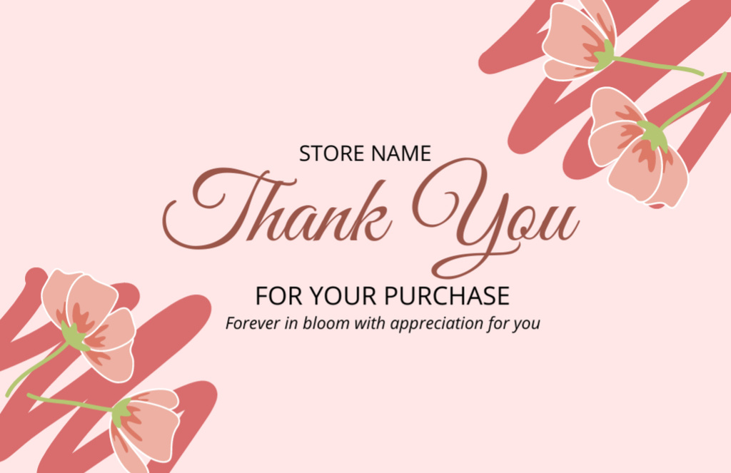 Thank You for Purchase Message with Pink Wildflowers Thank You Card 5.5x8.5in Design Template
