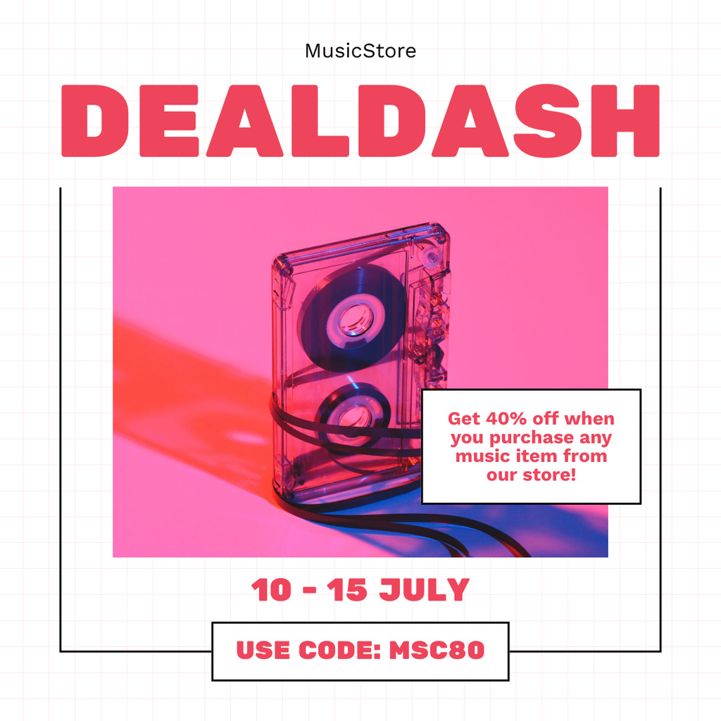Designvorlage Promo Code Offer on Music Items in Store für Instagram AD