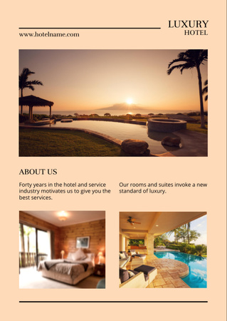 Luxury Hotel Ad with Big Pool and Stylish Rooms Flyer A6 Šablona návrhu