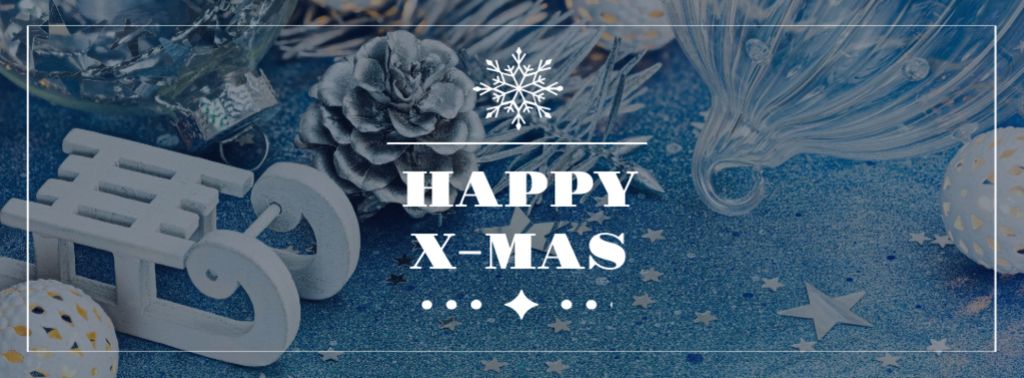 Christmas Greeting with Sleigh and Holiday Decorations Facebook cover Modelo de Design