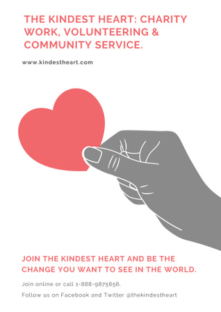Charity Work with Red Heart in Hand Poster B2 Design Template