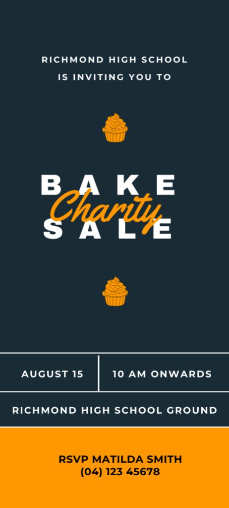 Charity Bake Sale Ad on Blue Invitation 9.5x21cm Design Template
