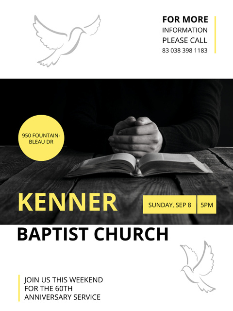 Baptist Church Anniversary Service with Bible on Table Poster US – шаблон для дизайну
