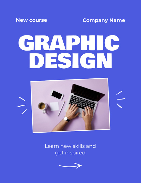Ontwerpsjabloon van Flyer 8.5x11in van Ad of Graphic Design Course with Laptop and Phone