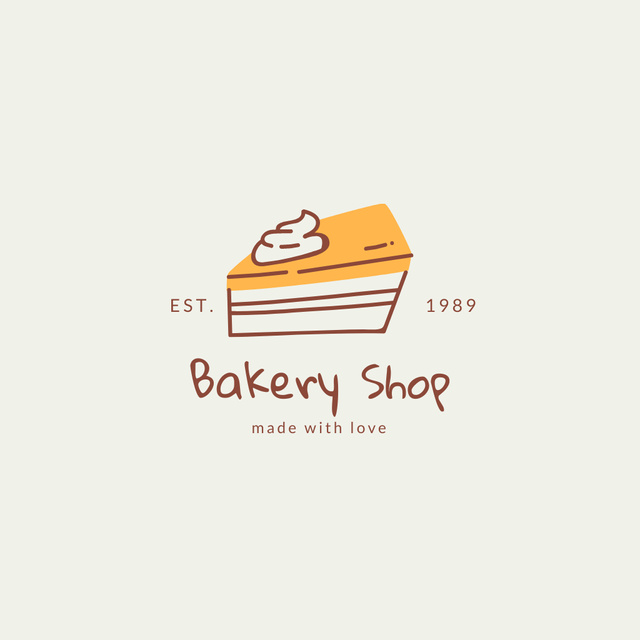 Emblem of Bakery Shop with Cake Sketch on Beige Logo Design Template