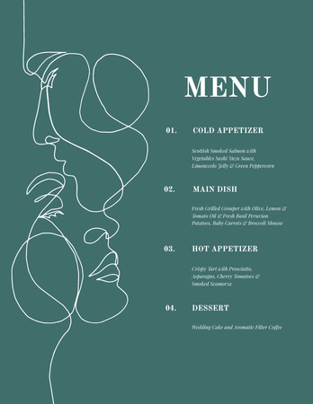 Modèle de visuel Liste minimaliste élégante d'apéritifs de mariage avec des silhouettes - Menu 8.5x11in