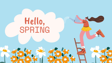 Greeting Spring With Watering Cloud For Flowers FB event cover tervezősablon