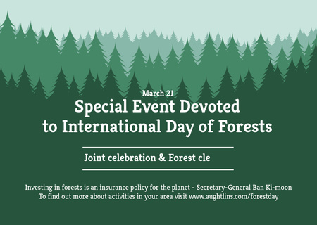 Plantilla de diseño de International Day of Forests Event Announcement in Green Postcard 