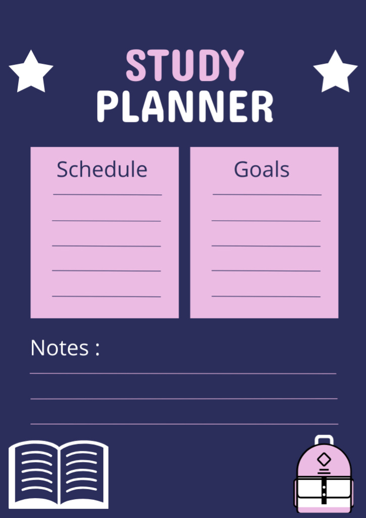Study Plan in Blue with Stars Schedule Planner Πρότυπο σχεδίασης