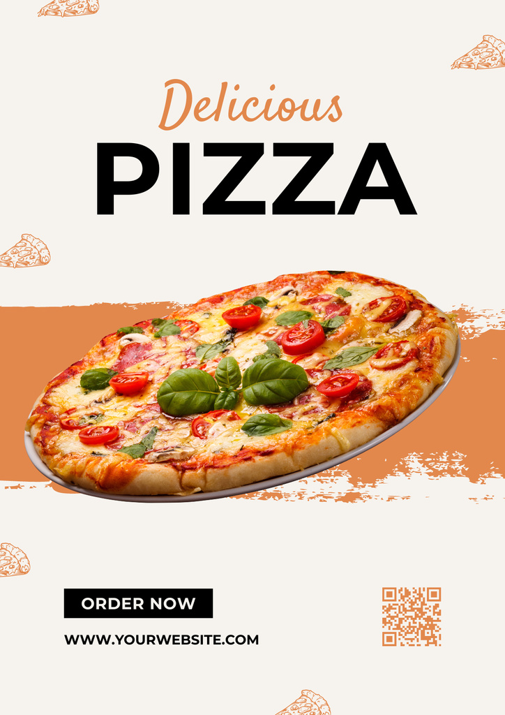 Order Delicious Pizza with Tomatoes and Basil Poster Πρότυπο σχεδίασης