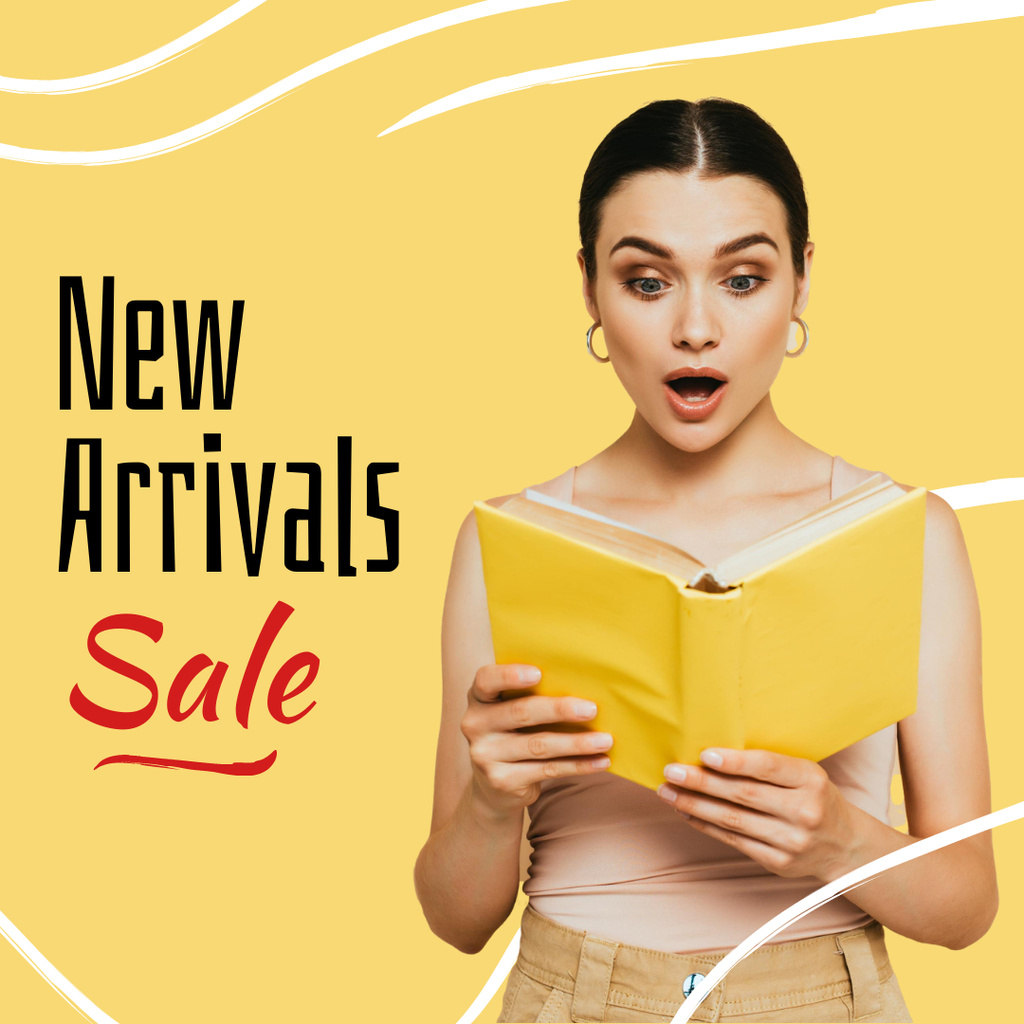 Books Sale Announcement with Surprised Woman Instagram Design Template