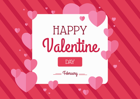 Happy Valentine's Day Greeting on Pink with Hearts Card Design Template