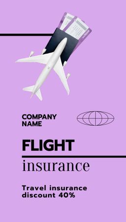 Flight Insurance Discount Offer Business Card US Vertical Design Template