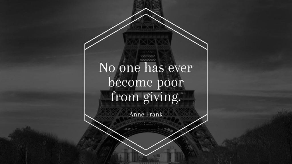 Plantilla de diseño de Charity Quote on Eiffel Tower view Title 1680x945px 