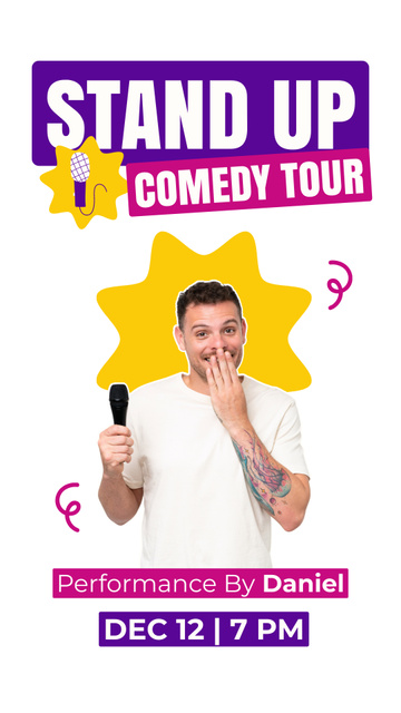 Designvorlage Stand-up Comedy Tour Announcement with Young Performer für Instagram Story