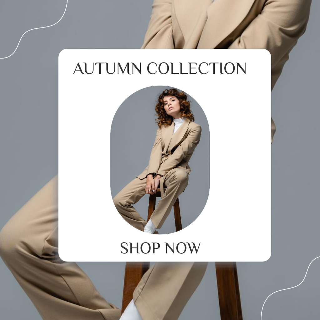 Autumn Collection Ad with Stylish Woman Sitting in Chair Instagram Design Template