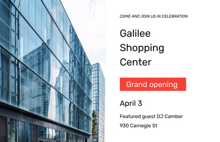 Plantilla de diseño de Grand Opening of Shopping Center with Modern Building Flyer 5.5x8.5in Horizontal 