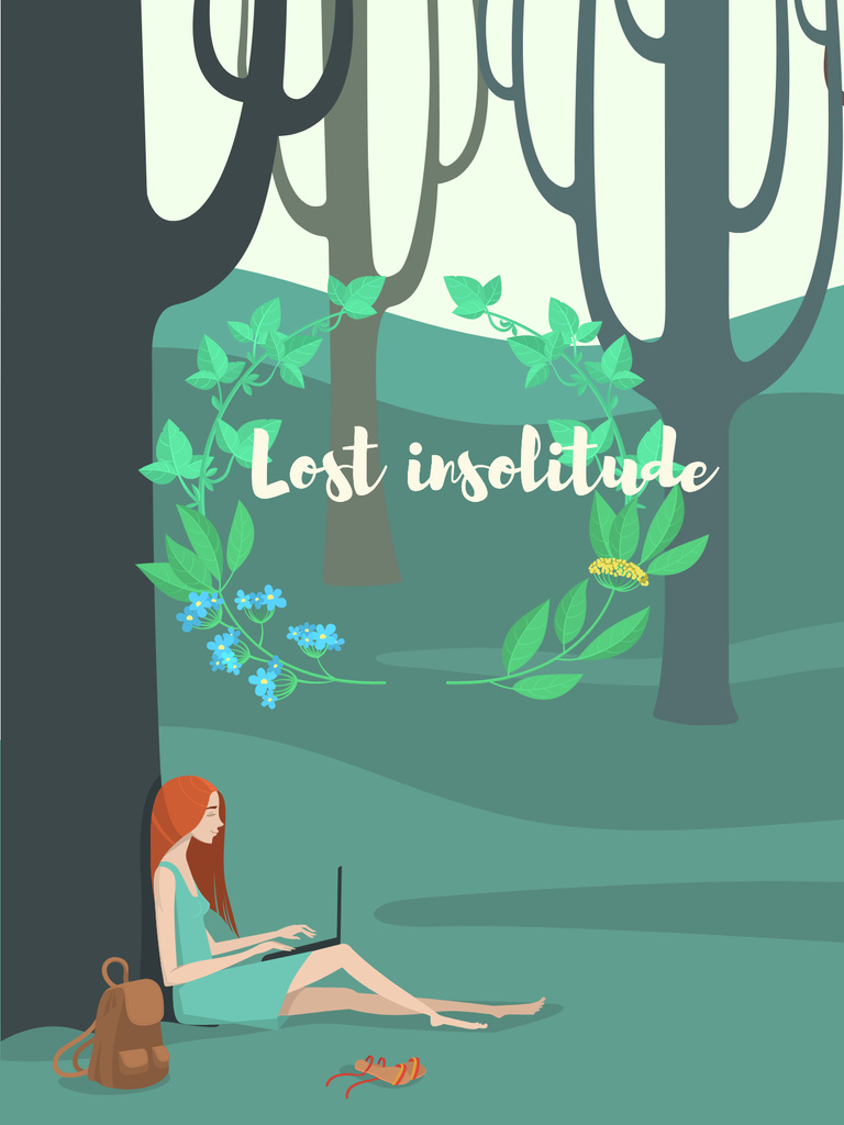 Ontwerpsjabloon van Poster US van Solitude Inspiration with Girl Working on Laptop in Park