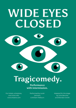 Theatrical Show Announcement with Illustration of Eyes on Green Poster Design Template
