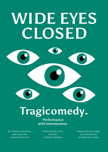 Theatrical Show Announcement with Illustration of Eyes on Green Poster – шаблон для дизайна