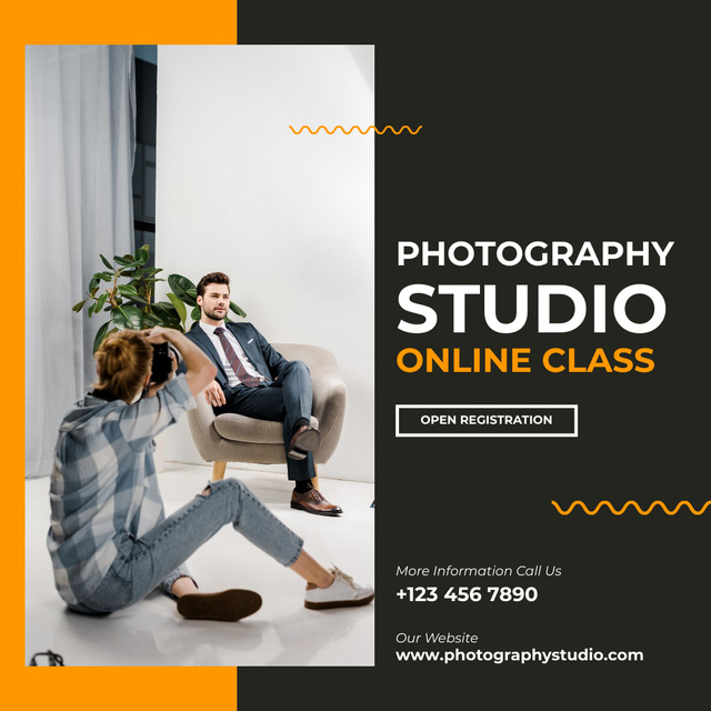 Designvorlage Online Photography Class in Photo Studio für Instagram