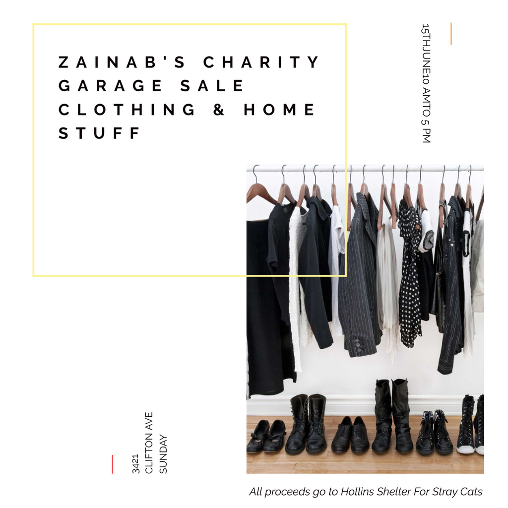 Platilla de diseño Charity Sale announcement Black Clothes on Hangers Instagram AD