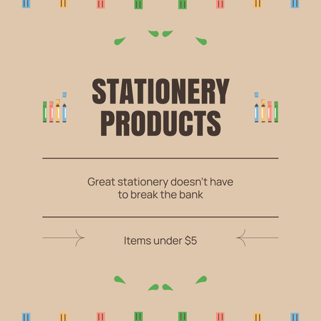 Stationery Shop With Unexpensive Various Products Animated Post Design Template