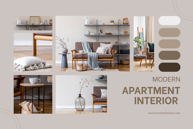 Beige Interior Design of Modern Apartment Mood Board – шаблон для дизайна